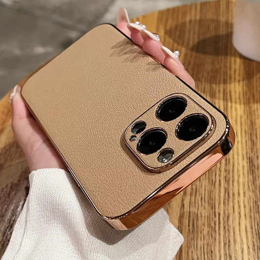 Luxury Lambskin Leather Plating iPhone Case